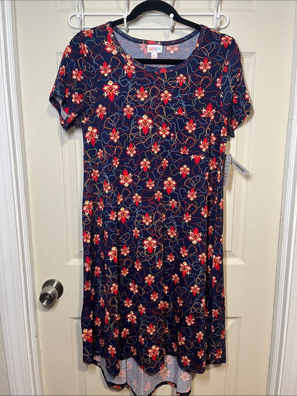 LuLaRoe Navy Dress with Red Floral Print